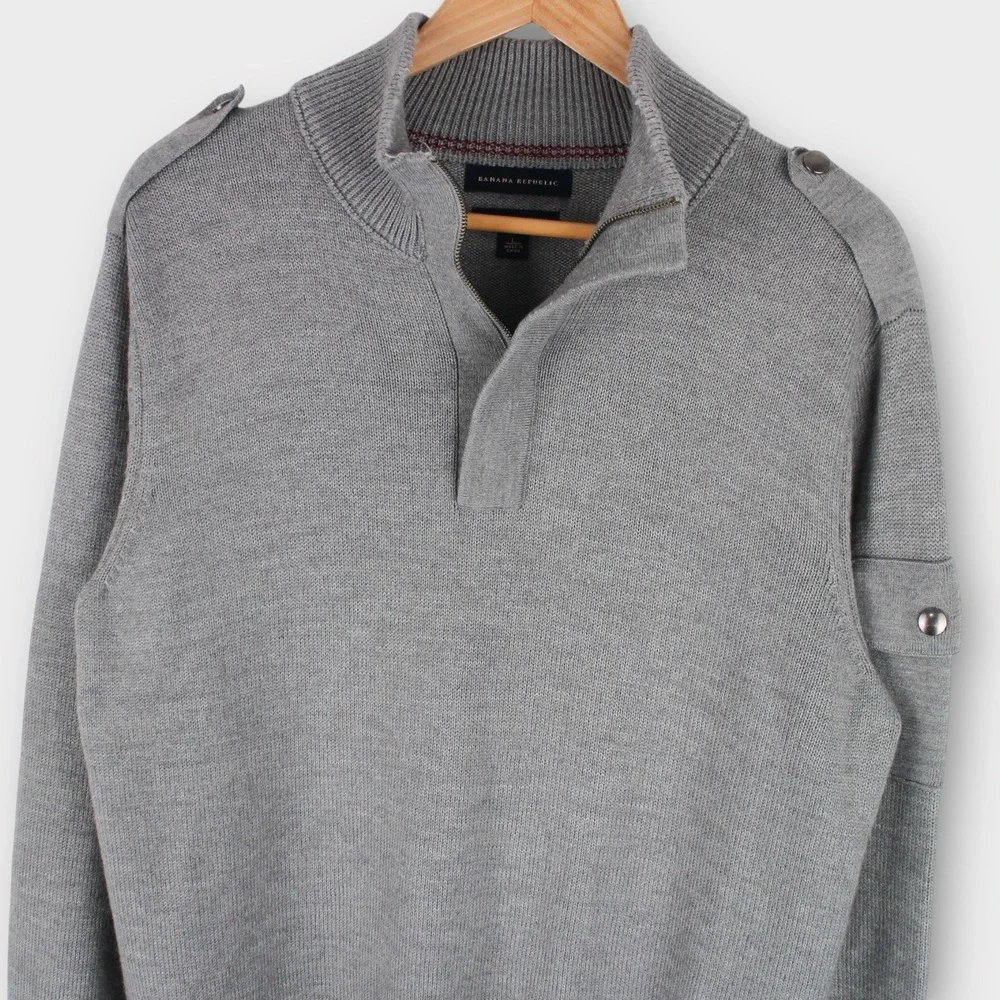 Banana Republic Grey Italian Yarn 1/4 Zip Mock Neck Sweater Men's Size Large‎